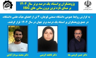 افتخارآفرینی اعضای هیئت علمی دانشگاه صنعتی قوچان در لیست پژوهشگران پر استناد یک درصد برتر سال ۱۴۰۴